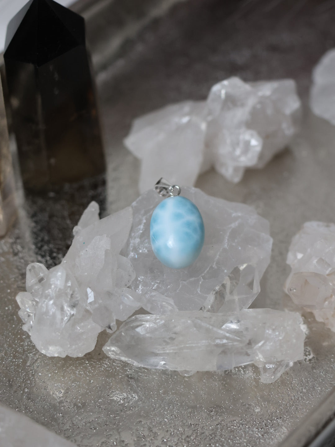 Larimar Cabochon Anhänger (Unikat) mit 925 Sterling Silberöse