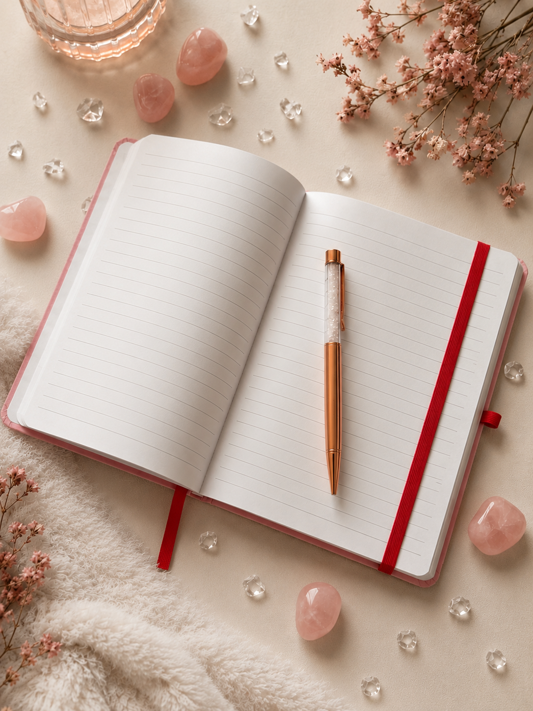 Dankbarkeitsjournal „The Sun“ – Mit Rosenquarz-Stift