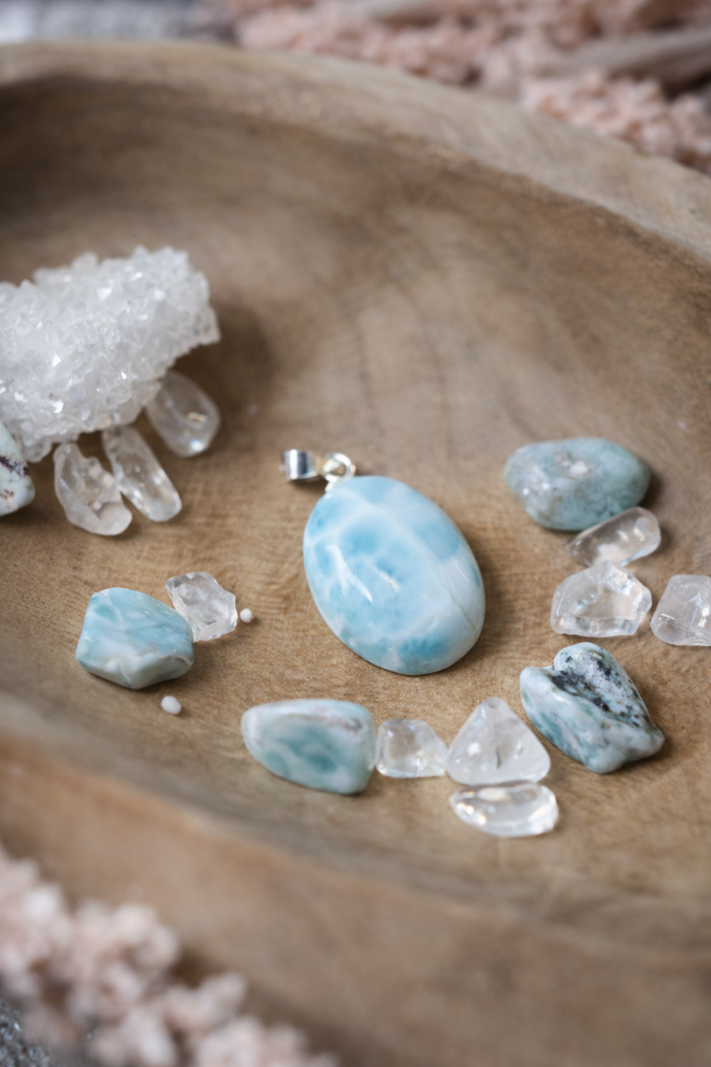 Larimar Cabochon Anhänger Unikat mit 925 Sterling Silberöse