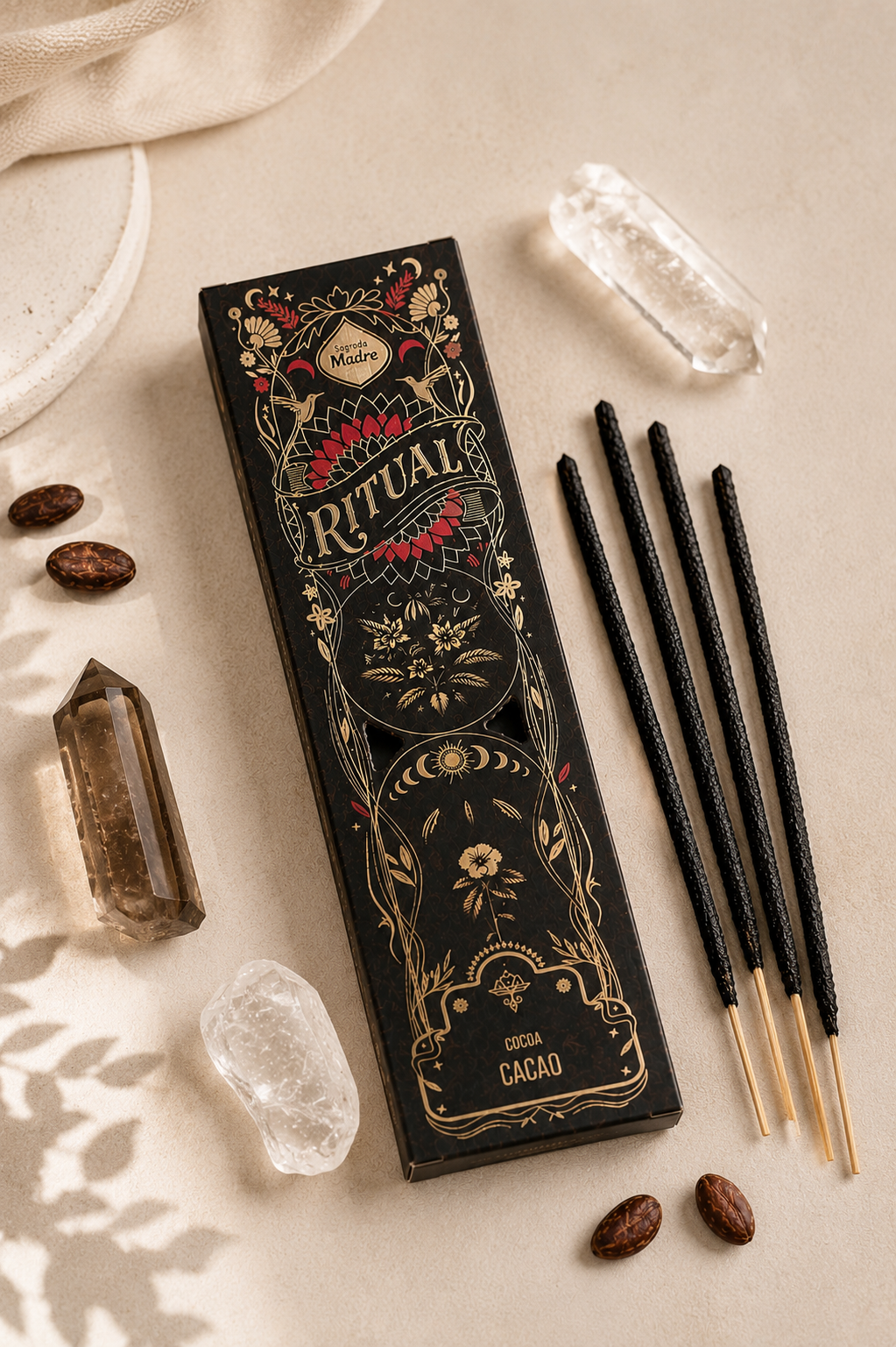 Sagrada Madre Ritual Räucherstäbchen Cacao – natürliche Räucherstäbchen mit warmem, herzöffnendem Kakaoduft