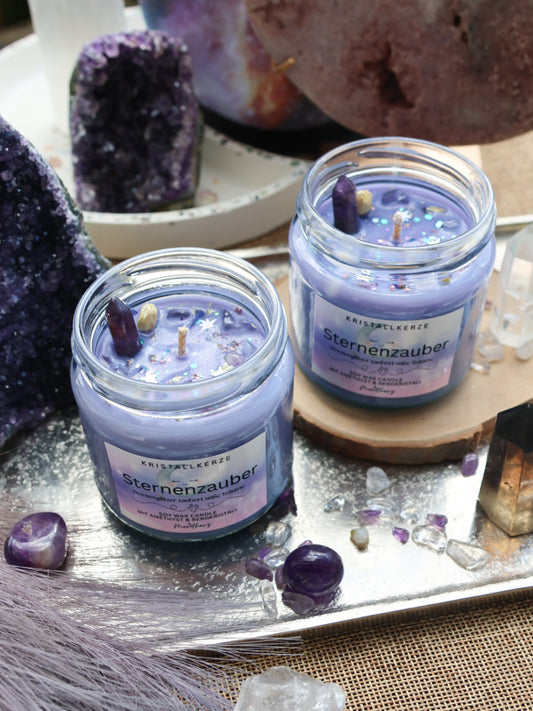 Kristallkerze Sternzauber mit Amethyst & Bergkristall