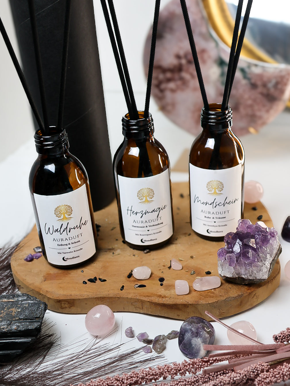 Auraduft Diffuser HERZMAGIE mit Rosenquarz