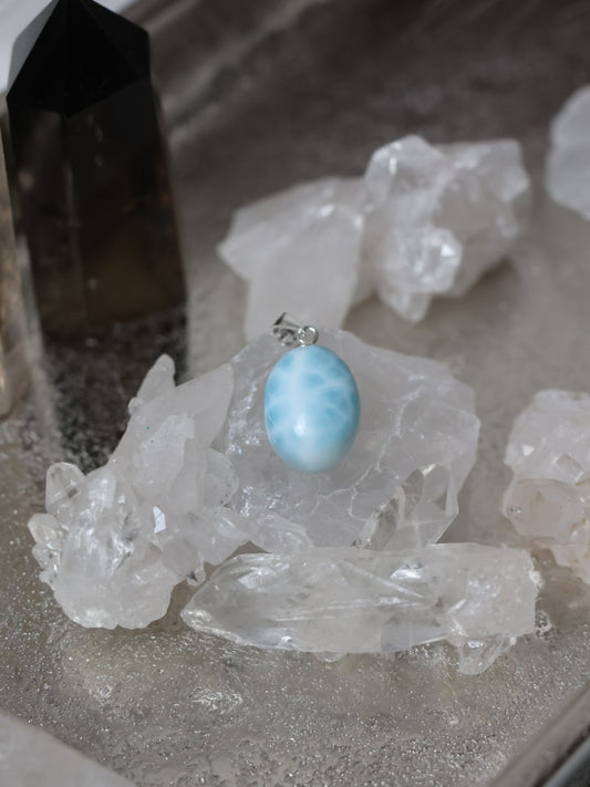 Larimar Cabochon Anhänger (Unikat) mit 925 Sterling Silberöse