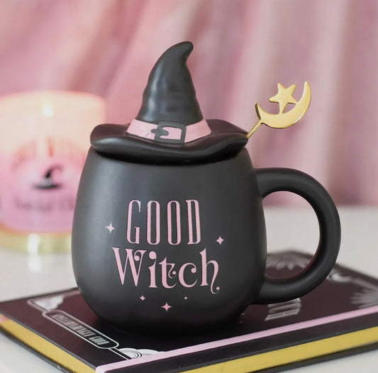 ✨ Good Witch Zaubertasse mit Hexenhut-Deckel & Mondlöffel