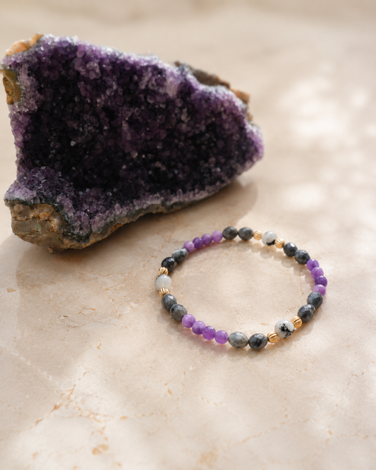 Edelsteinarmband spirituell Mondzauber Amethyst, Labradorit, Regenbogenmondstein