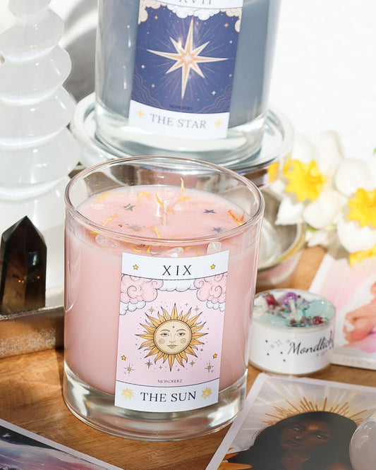 Tarotkristallkerze THE SUN mit Bergkristall