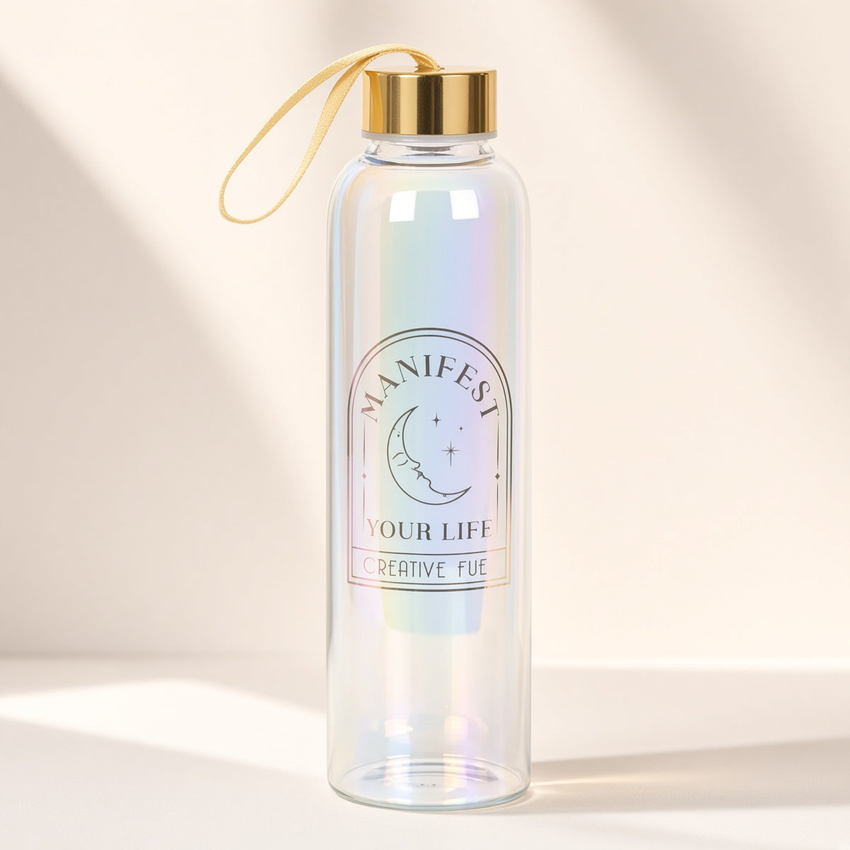 Irisierende Glaswasserflasche „Manifest Your Life“