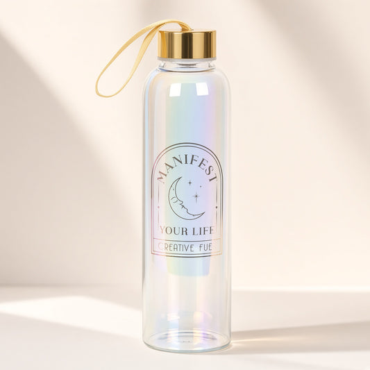 Irisierende Glaswasserflasche „Manifest Your Life“