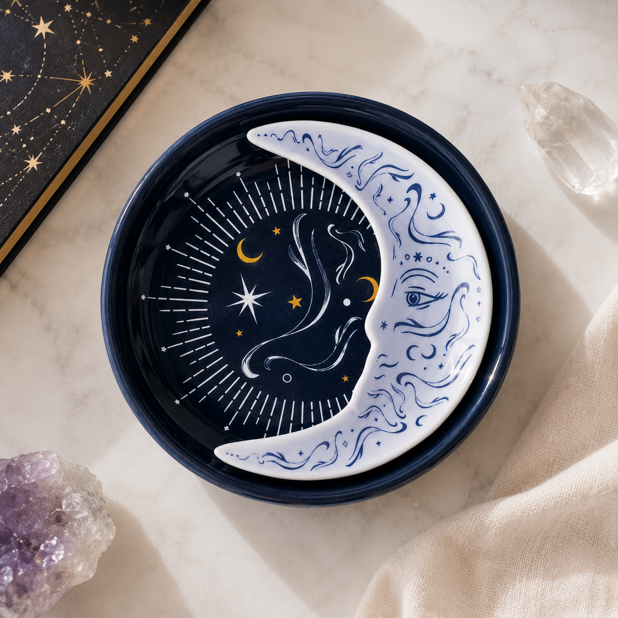 Schmuckschalen Set „Blue Moon“ – Mond Schmuckschalen für Kristalle & Schmuck